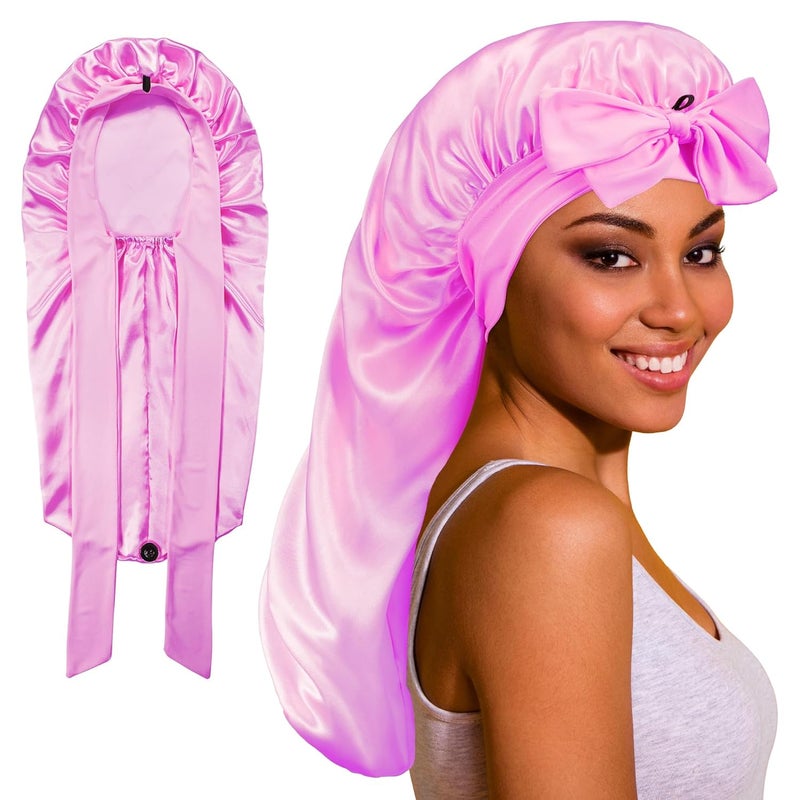 Roybens Long Bonnet Satin Hair Silk Bonnet for Sleeping Women, Silky Bonnets for Women with Tie Band, Sleep Cap for Braids Curly Hair - Image 1